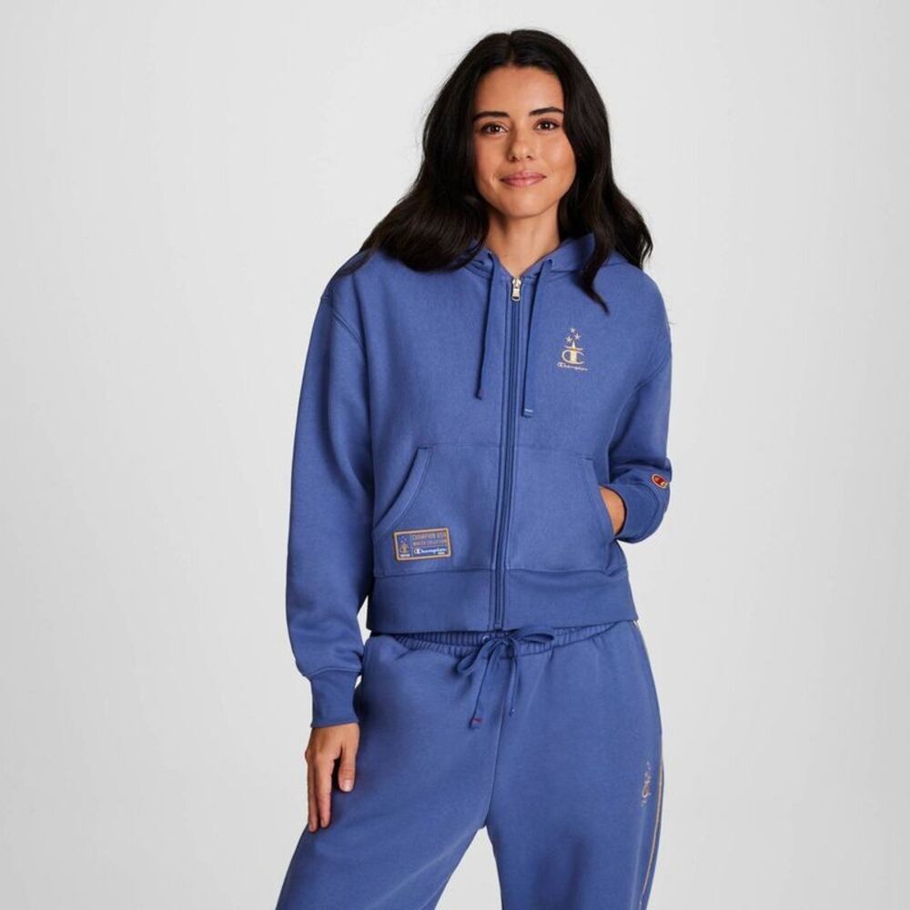 Champion Women's Gold Medal Cropped Full Zip Hoodie - Blue XL